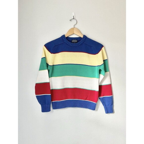 Lands' End Sweaters - Vintage 90s Lands End Womens S/M Stripe Color Block Knit Crewneck Sweater Preppy